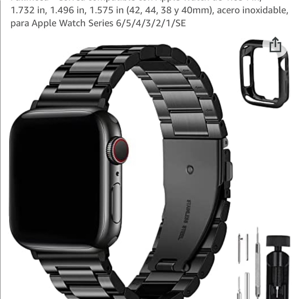 FULLMOSA Stainless Steel Black Link Men Apple Watch Band Link Removal Toolkit 42
